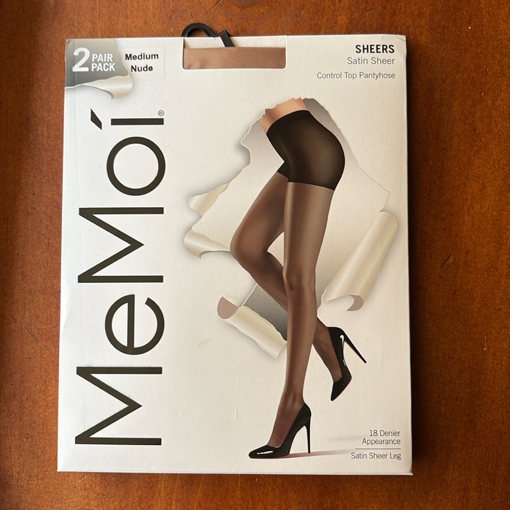 MeMoi Satin Sheer Control Top Pantyhose NWT